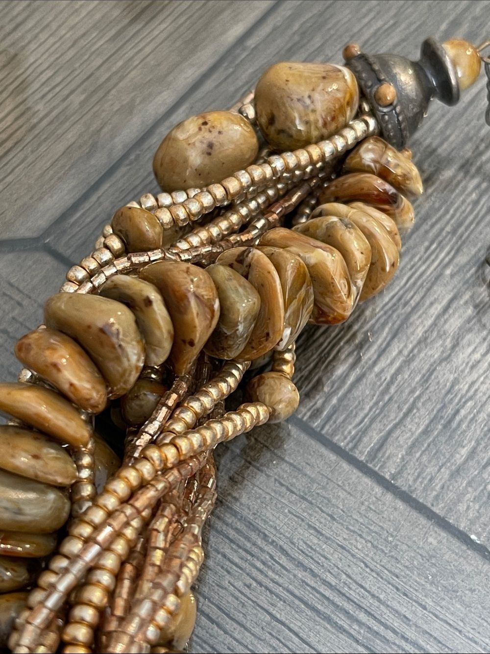 Vintage Multi-strand Chunky Statement Necklace Acrylic Beads Faux Jasper/Agate - Picture 14 of 16